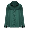 thumbnail image 5 of Njoeus Workout Tops for Women, Women Long Sleeve Satin Shirt Button Up Shirts Loose Casual Offie Work Blouse T-shirt Tunic Tops, 5 of 6