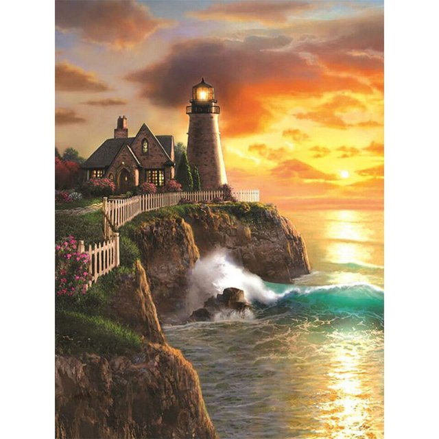 Pintura de diamantes 5D DIY, paisaje costero, puesta de sol, imagen de diamantes de imitación completa, Cuadrado/redondo, bordado de diamantes, decoración de mosaico, regalo