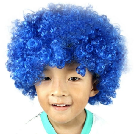 marioyuzhang Half Wigs for Blue Kids Human Hair Wig Bundles Party Disco Funny Clown Hair Football Fan-Kids Masquerade Hair Wig Glueless Closure Wefted Wigs