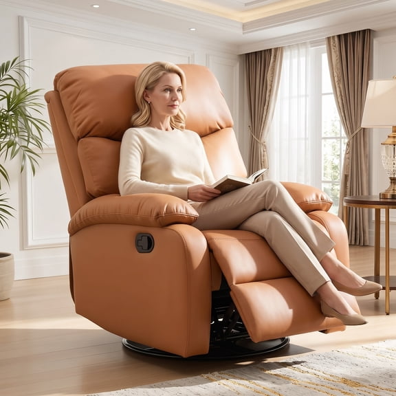 GNMLP Genuine Leather Recliner Chair, Manual Swivel Rocker Recliner Chair with Soft Arms and Back, Small Reclining Chairs, Single Sofa Seat for Living Room, Dark Gray