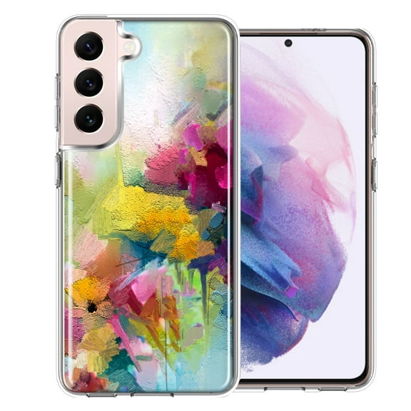 MUNDAZE Case For Samsung Galaxy S22 Plus Watercolor Flowers Abstract Spring Colorful Floral Painting Phone Cover