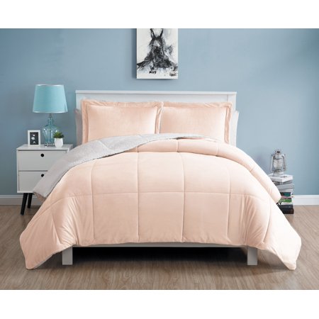 Vcny Home Micro Mink Sherpa Comforter Set Twin Blush Walmart Com