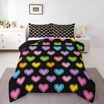 Manfei Rainbow Heart Pattern Bedding Comforter Set,Cute Cartoon Print Twin Comforter Sets,Pink Purple Black Bedding Set For Girls Teens,Microfiber Bedroom Decor Reversible,2 Pieces