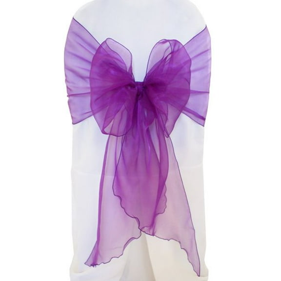 Wedding Linens Inc. (10pcs) 12" x 116" Organza Sheer Chair Sashes Chair Sash Bow ties with Angle end style for Wedding Party Catering Banquet Decoration Events - Purple