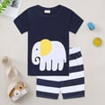 thumbnail image 2 of TOWED22 Baby Boy Outfits 2pcs Crewneck Short Sleeve T-Shirt Elastic Waist Drawstring Shorts Dinosaur Truck Print Summer Clothes(Navy,5-6 Y), 2 of 8