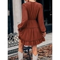 thumbnail image 5 of Liacowi Women's Summer A-Line Dress Solid Color Swiss Dot Long Sleeve Round Neck Tunic Waist Knee Length Dress, 5 of 9