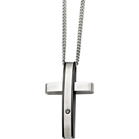 Primal Steel Stainless Steel Polished/Black IP-Plated Diamond Accent Cross Necklace, 24