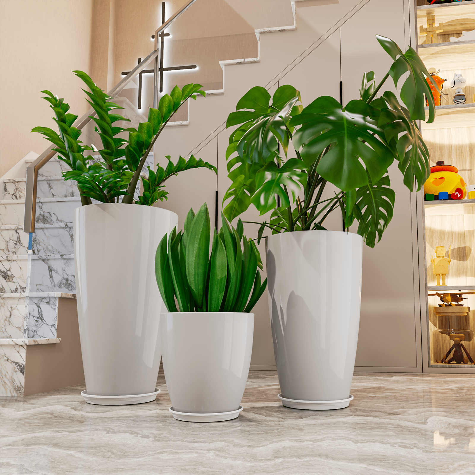 24,21,10 inch Large Planter for Indoor & Outdoor Plants, Set of 3, Sturdy Plant Flower Pots Modern Decor for Front Porch Patio,White