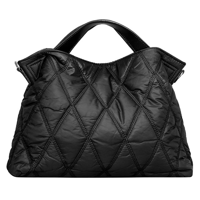 Bolso Acolchado Algodón Con Entramado Rómbico Bolso Hombro para Mujer Suave para El (Negro)