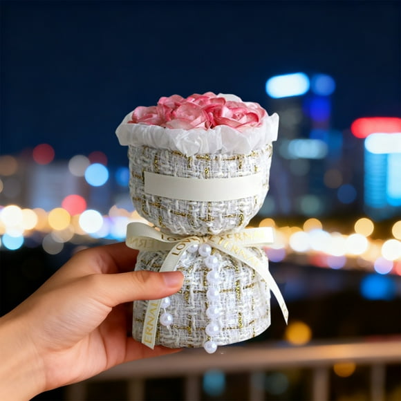 SouMaox Rose Simulation Flowers Elegant Ribbon Pearl Wrapping Lifelike Decorative Hand Bouquet for Wedding Anniversary Birthday Gifting