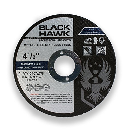 25 Pack Black Hawk 4-1/2" x .040 x 7/8" Arbor Metal & Stainless Steel Cut Off Wheels - Ultra Thin Discs