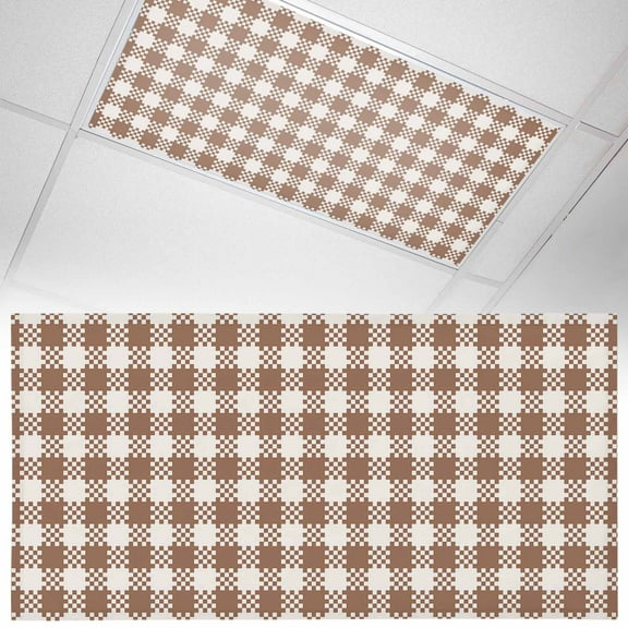1 Piece Magnetic Fluorescent Light Covers, 2x4 Ft, Autunm Brown Lattice Magnetic Light Covers for Ceiling Lights Classroom Office Home Decor