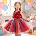 thumbnail image 3 of Toddler Girls Sparkly Sequin Rainbow Tulle Dress Soft Cotton Lining Flower Waist Princess Gown for Special Occasion Photoshoot Halloween, 3 of 7