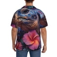 thumbnail image 5 of Cauagu Realistic Flower Turtle Men's Short Sleeve Button Down Hawaiian Shirt for Men Bowling Shirts Casual Summer Beach Shirt,Small, 5 of 6