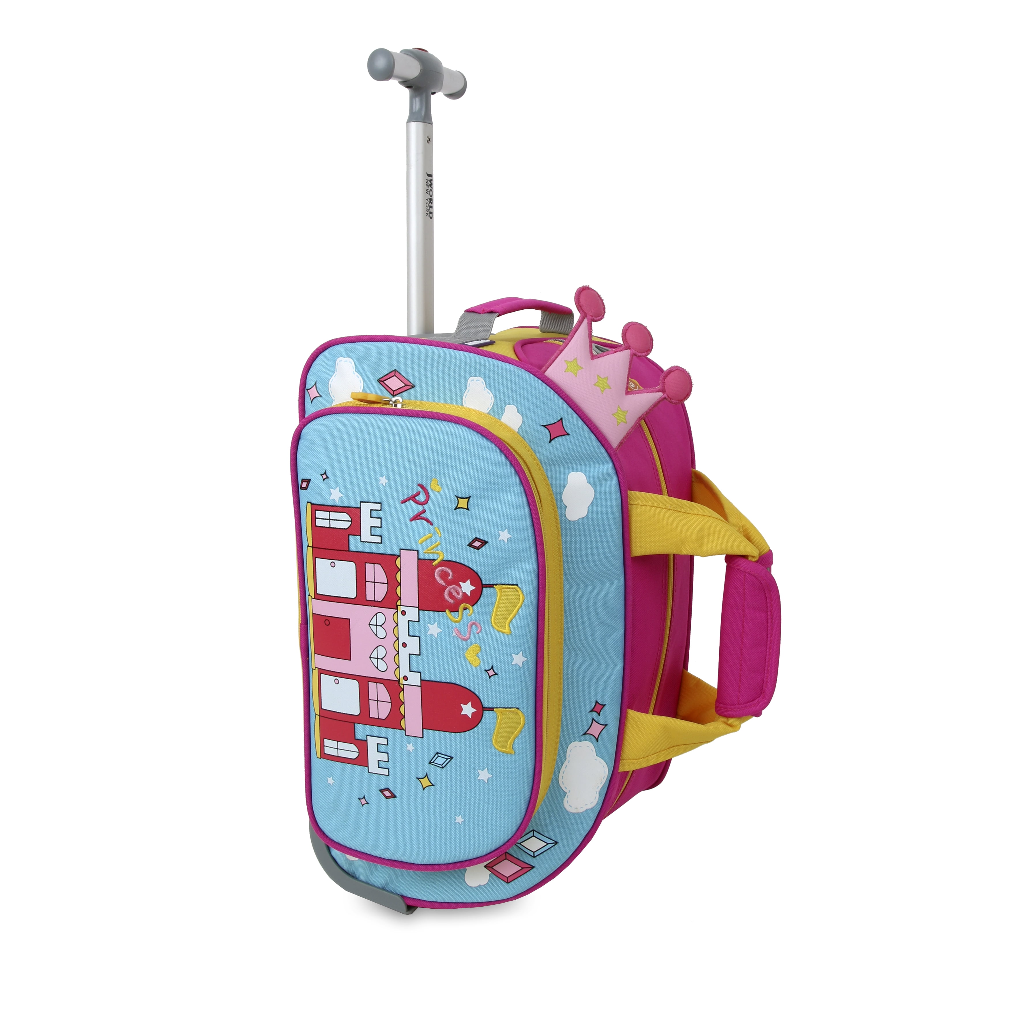 J World Girls Kids Travel Duffle Bag with Wheels Carry-on, Princess