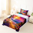 thumbnail image 5 of jejeloiu Floral Beach Sunset Twin Sheets For Girls,Ocean Palm Shoreline Bedding,Purple Pink,3-Piece,1 Fitted Sheet and 1 Pillowcase, 5 of 6