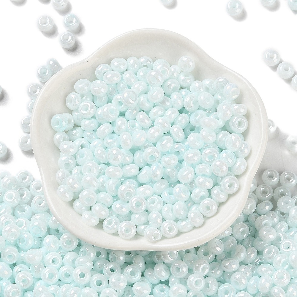 1pound Glass Seed Beads Opaque Colours Luster Round Azure 5~5.5x3~3.5mm Hole: 1.5~1.6mm about 3488pcs/pound