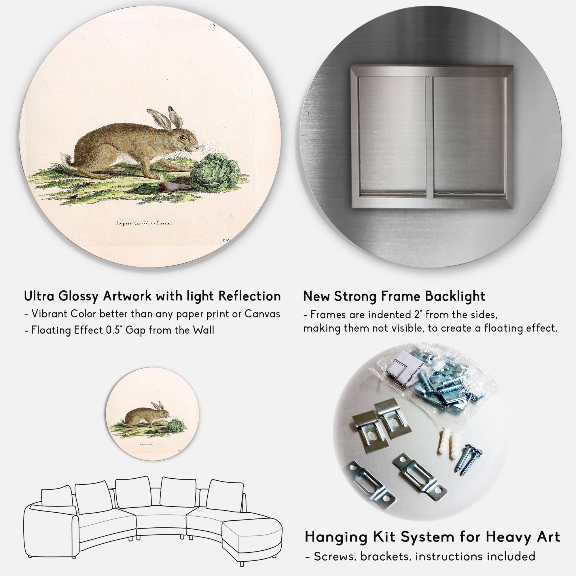 Designart 'Ancient Rabbits In Earth Tones' Farmhouse Circle Metal Wall Art 29x29 - Disc of 29