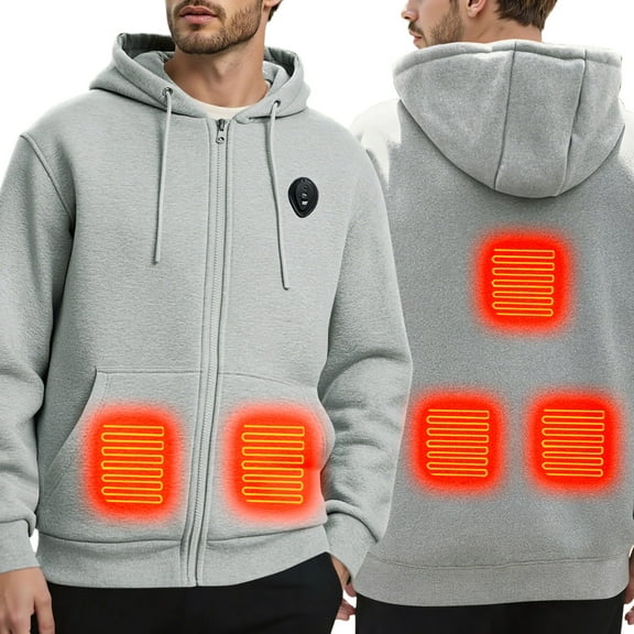 VNKIDY Men's Heated Hoodie With LED Light 5 Warming Technology Winter Warm Plush Sweatshirt Outdoor Casual Loose Fit Pullover Male Long Sleeve Solid Color Autumn Streetwear Comfort