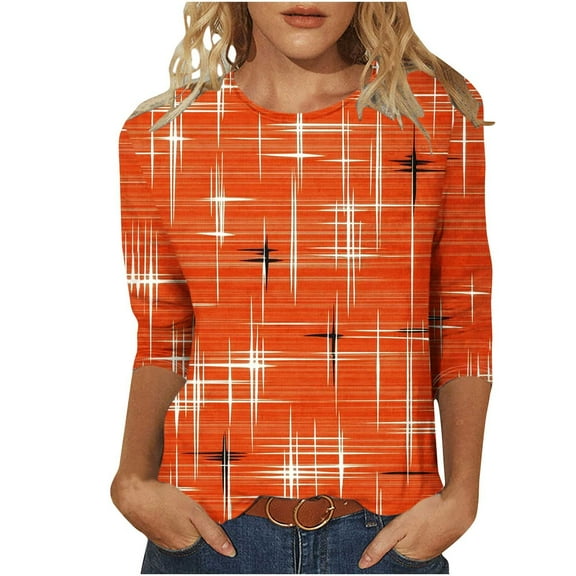 3/4 Length Sleeve Womens Tops 2025 Summer Crew Neck Tees Loose Fit Tee Shirts Tie-Dye Gradient Print Tuncis Blouses Dressy Causal Blouses