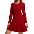 thumbnail image 7 of Cuteduck Women's Fall Casual Long Sleeve Dress Ribbed Round Neck Loose Boho Midi Ruffle Dress S-2XL, 7 of 7
