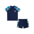 thumbnail image 3 of iiniim Kids Boys 2 Piece Swimsuit Trunk and Rashguard Set Rash Guard Quick Dry Swimwear Beachwear Bathing Suit Navy Blue& Yellow 4XL, 3 of 7