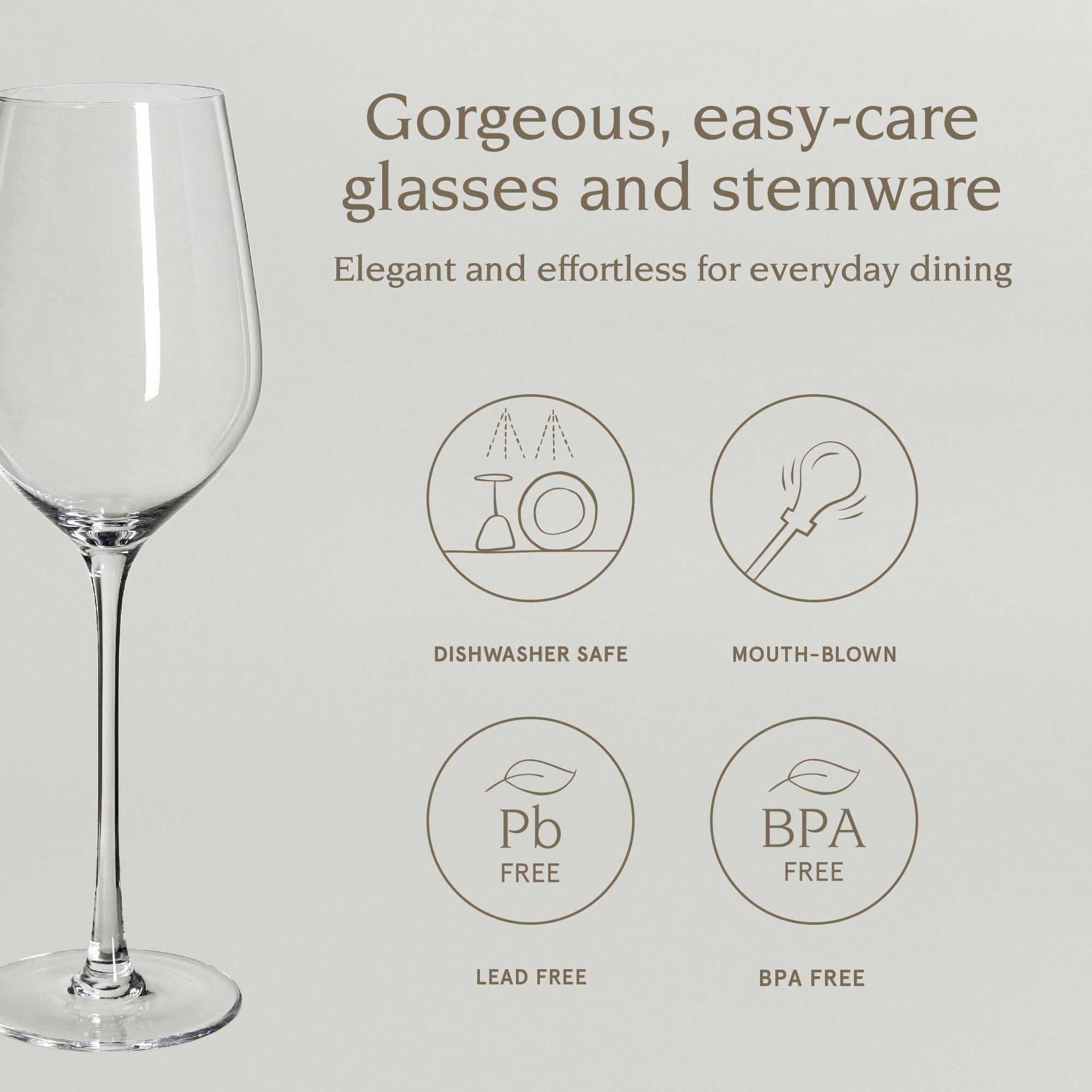 over&back 13oz Traditional Glassware - Set of 4 Classic Stem Drinking Glasses for Parties, Get-togethers, and More - Mouth-Blown - Wine Cups for Kitchen and Dining Room - Clear