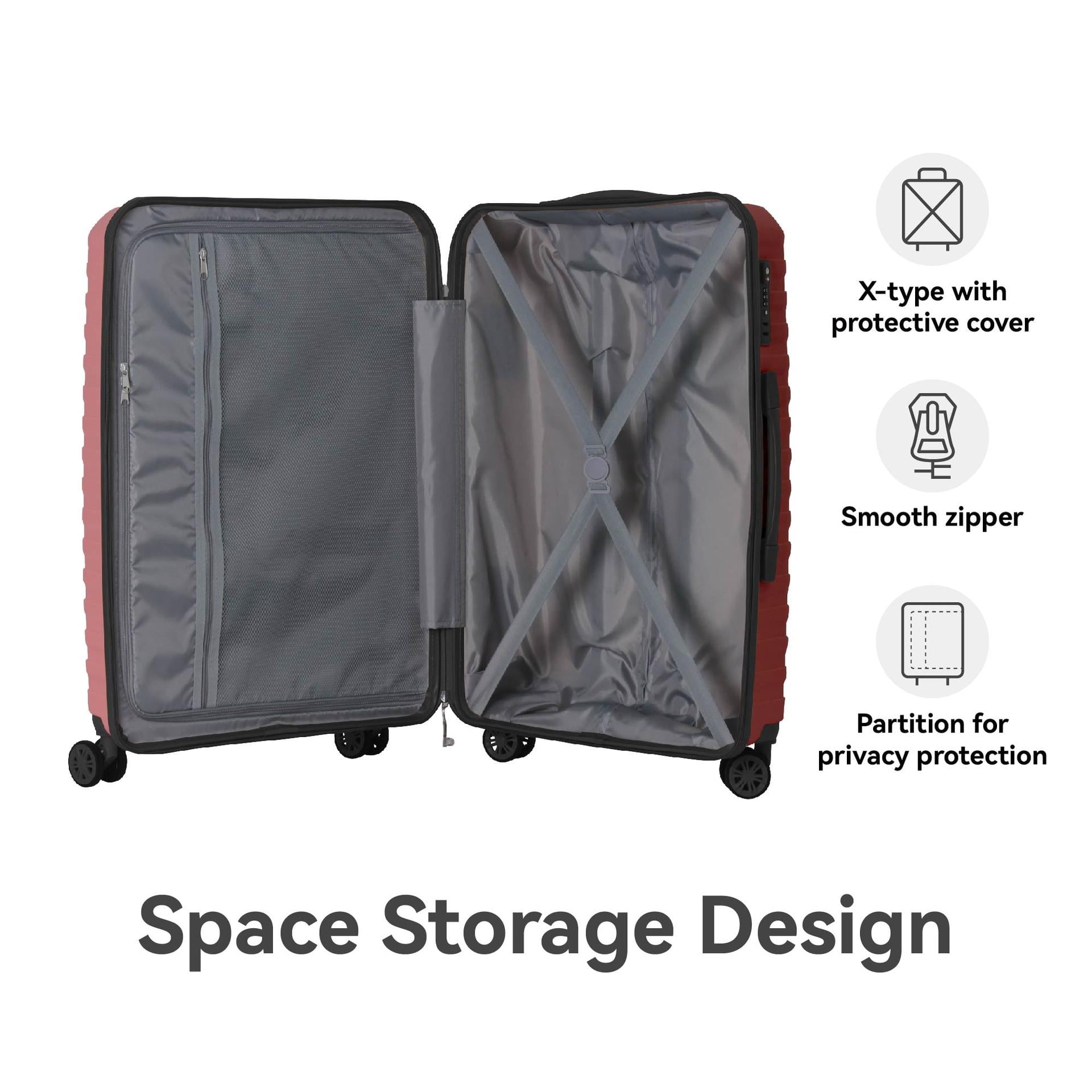 3-Piece Hardside Spinner Luggage Set with TSA Lock, Durable PP Nested Suitcase (20/24/28in)