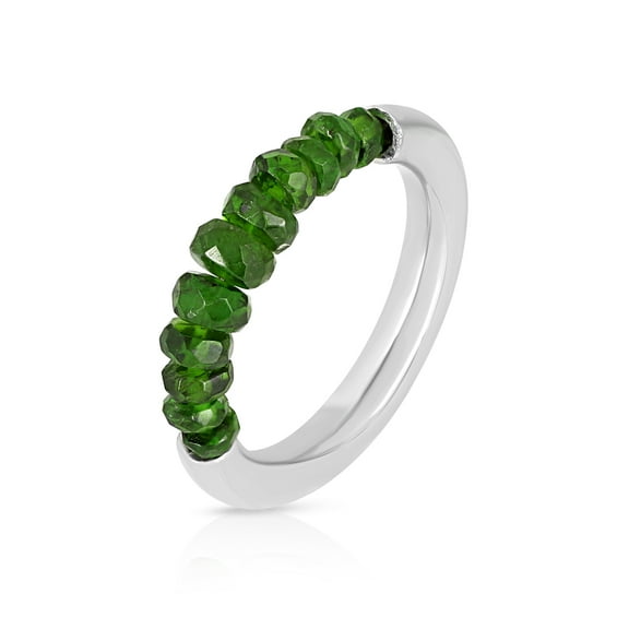 Gemshiner Chrome Diopside Beaded Band Ring in 925 Silver – White Rhodium (8)