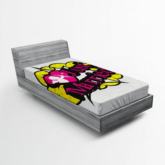 Ambesonne Retro Fitted Sheet, Pop Art Cupid Married, Twin Size, Multicolor