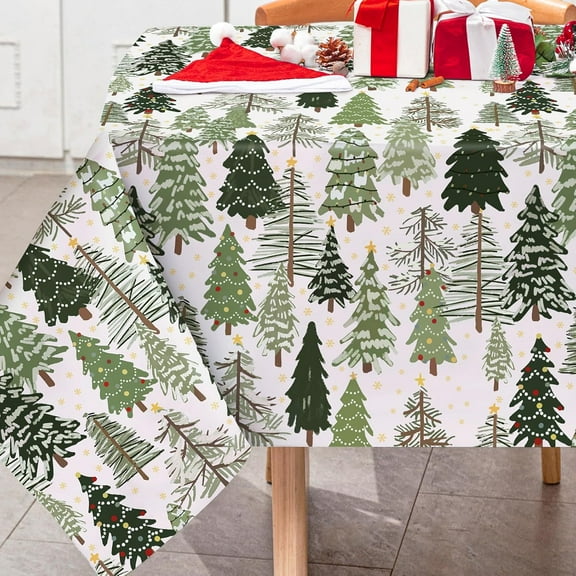 Christmas Tablecloth Green Xmas Tree Table Cloth Washable Forest Table Cover for Winter Holiday Party Picnic Dining Table Decoration, 60 x 102 Inch