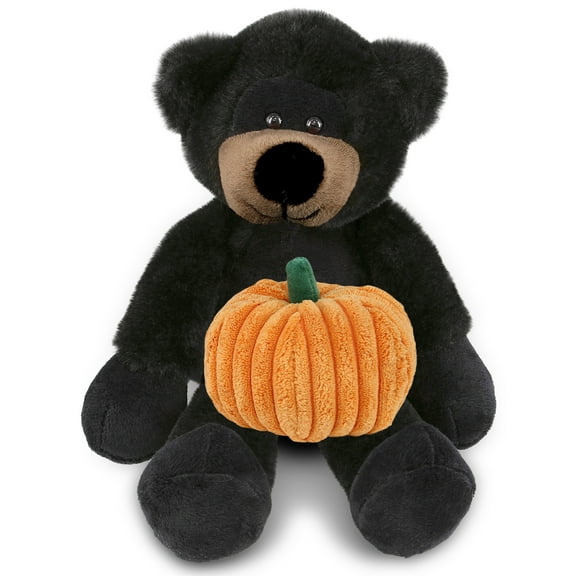 DolliBu Halloween Stuffed Animal Long Leg Black Bear Plush with Pumpkin - Long Leg Black Bear Stuffed Animal with Small Pumpkin Plush Perfect Halloween Plush Toys, Halloween Stuffed Animal - 10.5 Inch