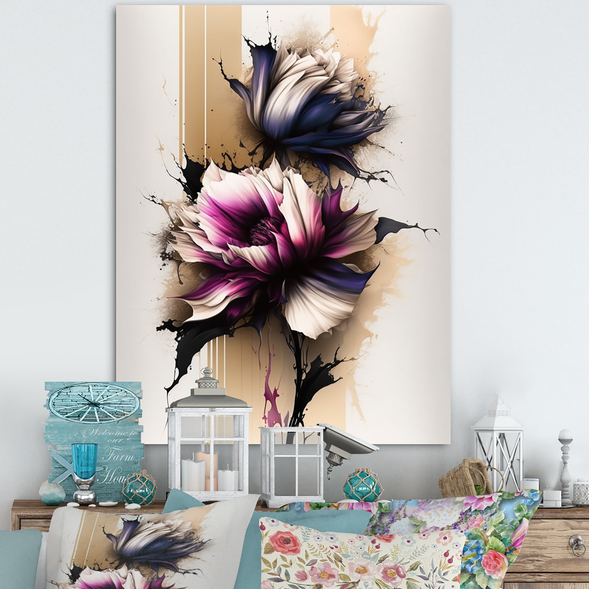 Designart Pink Dahlia Flower On Abstract Fusion I Canvas Wall Art