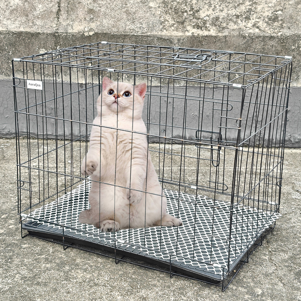 Sturdy Iron Pet Cage for Cats & Dogs - 22.8"x16.5"x19.3" Heavy-Duty Enclosure with Secure Lock & Non-Slip Grid Floor, Perfect for Crate Training & Safe Play