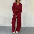 thumbnail image 3 of QUYUON 3 Piece Outfits for Women Fall Long Sleeve Ribbed Knit Cardigan Crop Jackets Solid Color V-Neck Sleeveless Tank Tops Pants Sets Drawstring Elastic High Waist Track Suits Matching Sets Wine M, 3 of 9