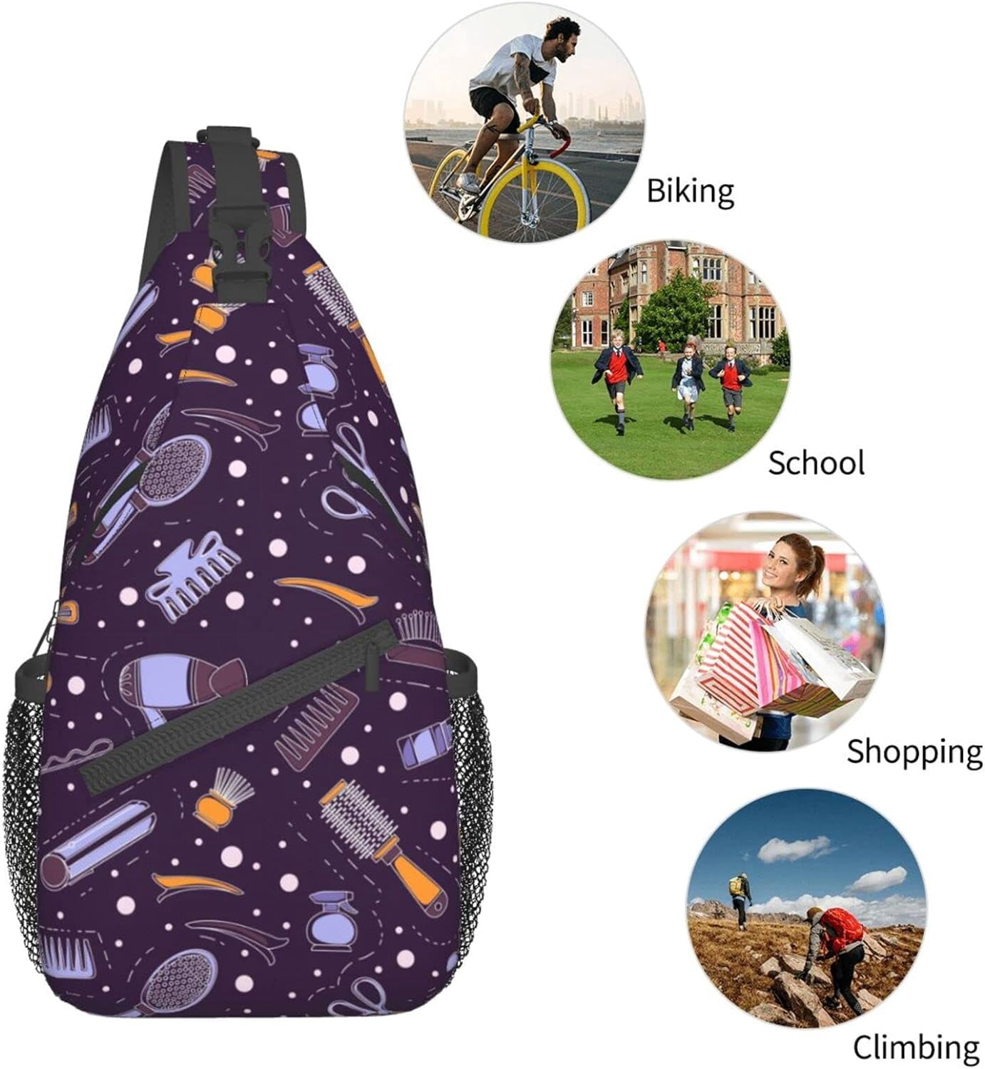 Barber Salon Tools Pattern Sling Bag Crossbody Hiking Travel Chest Bags Backpack Shoulder Daypack for Women Men