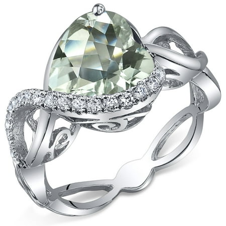 Peora 3.00 Ct Green Amethyst Engagement Ring in Rhodium-Plated Sterling Silver