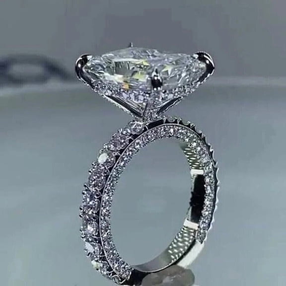 14K White Gold Plated 4Ct Radiant Cut Lab Created Diamond Engagement Ring Band