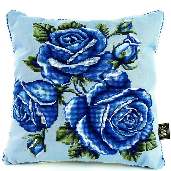 blue rose flower 11CT Cross Stitch Cushion Cover Embroidery Kit Needlepoint Kits 18x18inch