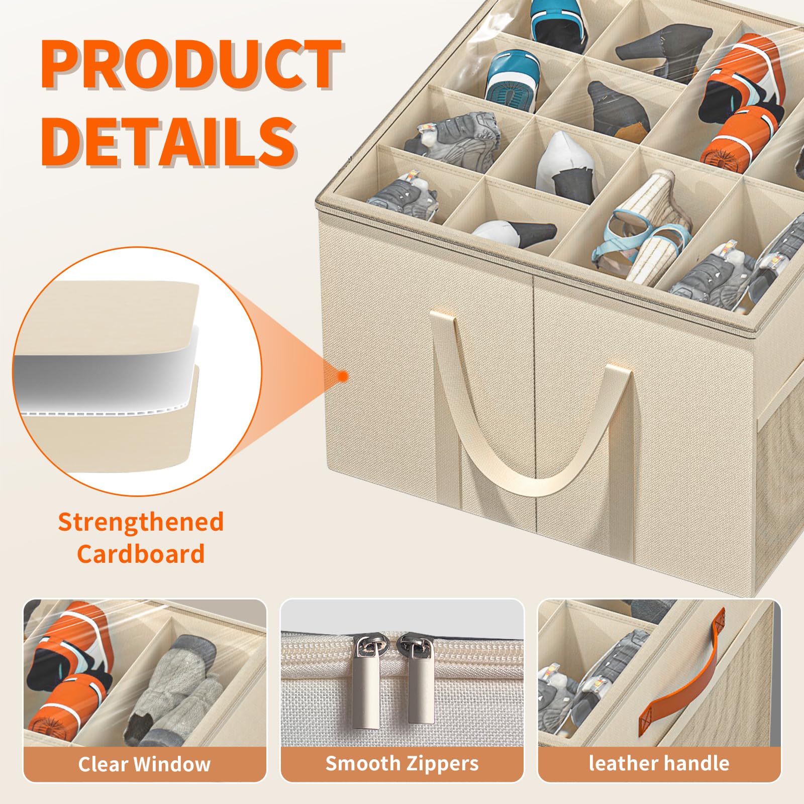 Aokeyee Shoe Storage Organizer 2-Pack, Beige photo 3