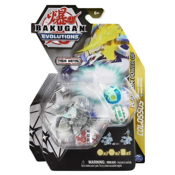 Bakugan Evolutions, Colossus Nano with Siphon and Riptide Platinum Power Up Pack, True Metal Bakugan Action Figure, 2 Nanogan, 2 Bakucore, 2 Ability Cards, Kids Toys for Boys, Ages 6 and Up