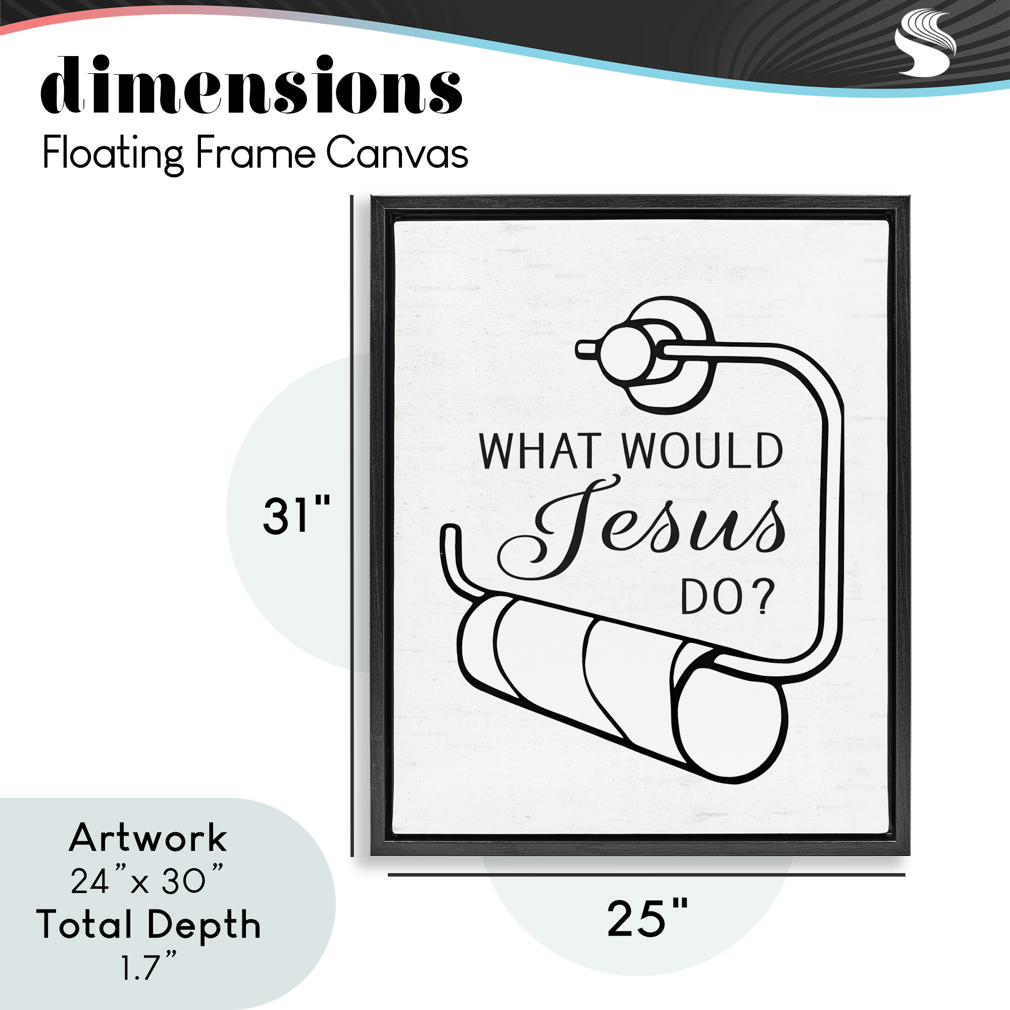 What Would Jesus Do Toilet Paper Black Framed Floater Canvas Wall Art, design by Lettered and Lined