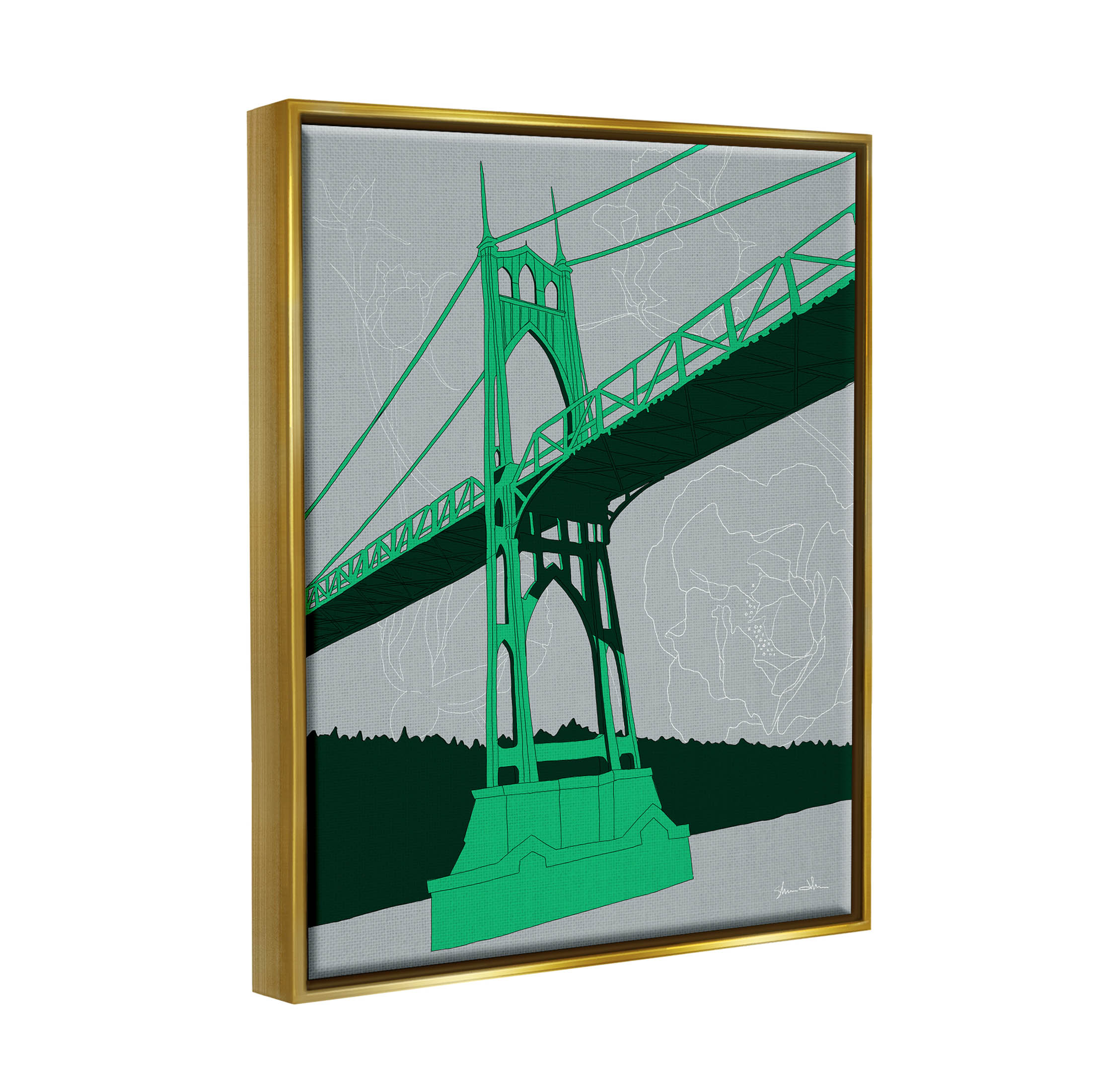 Stupell Industries Modern Floral Bridge Architecture Graphic Art Metallic Gold Floating Framed Canvas Print Wall Art, Design by Shane Donahue