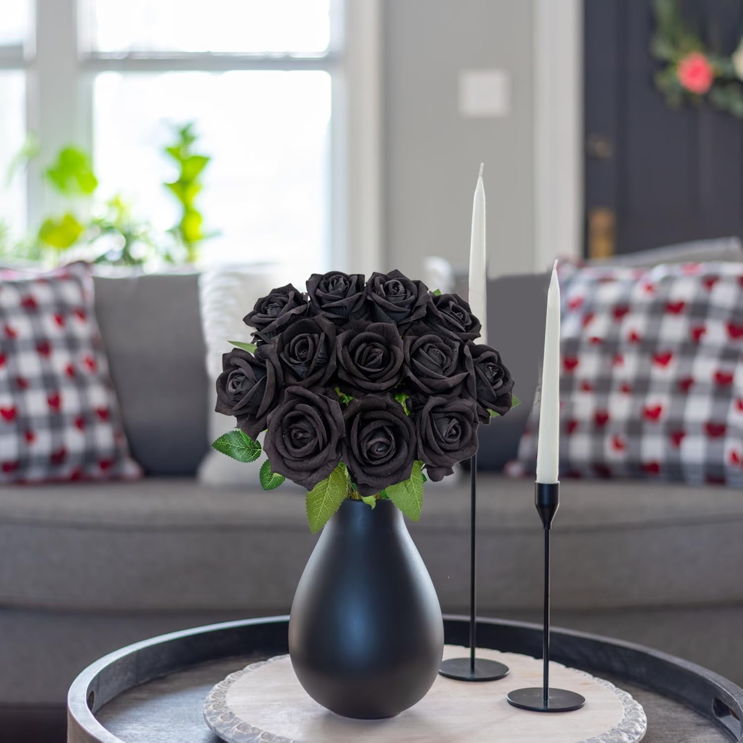 24 Pcs Black,Glod Rose Artificial Flowers With Long Stem Real