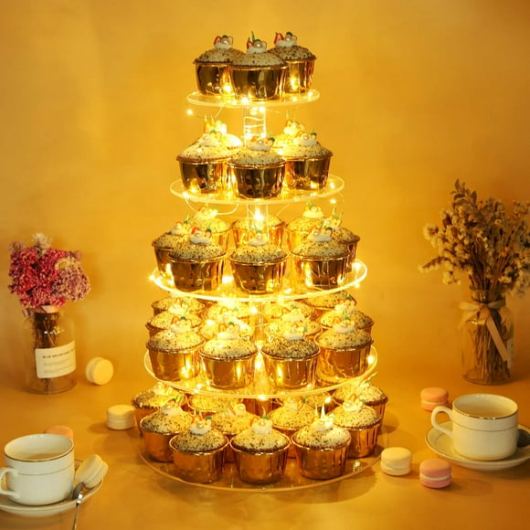 Pastry Stand 5 Tier Acrylic Cupcake Display Stand With Led String Lights Dessert Tree