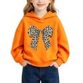 thumbnail image 3 of Girls' Leopard Bow Graphic Pullover Hooded Sweatshirt, Long Sleeve Relaxed‑Fit Kids Hoodie, Casual Printed Tops for Daily Play and Cool‑Weather Outdoor Activities Orange 7-8T, 3 of 7
