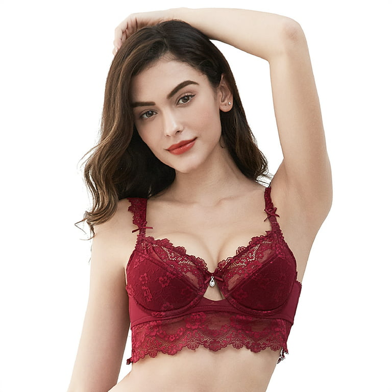 Varsbaby Push Up Embroidery Bras Sexy Underwear with Thin Cotton Cup for  Women