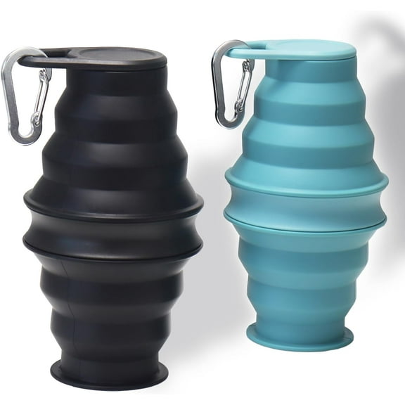 BB Hapeayou Collapsible Water Bottles Silicone Foldable Sport Portable Bottle for Traveling/Camping Black Blue 2PCS
