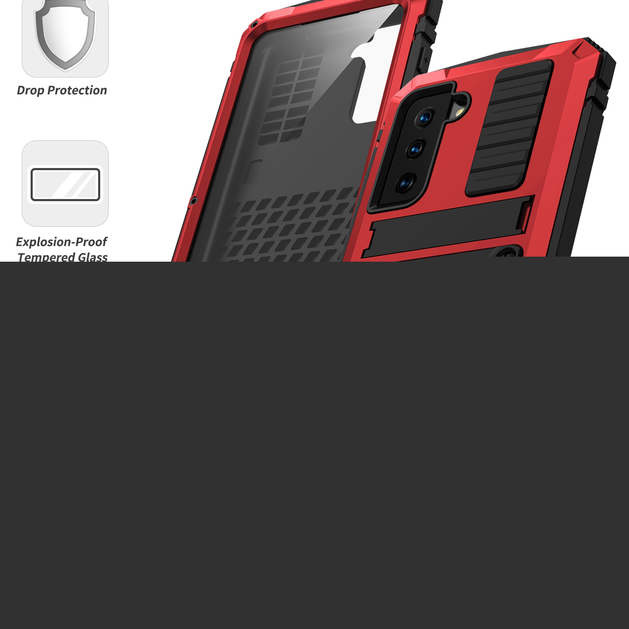 thumbnail image 3 of Samsung Galaxy S21 2021 Metal Case with Screen Protector, Dteck Outdoor Sports Military Heavy Duty Shockproof Sturdy Full Cover Hybrid Aluminum Metal Hard Case with Kickstand, Red, 3 of 7