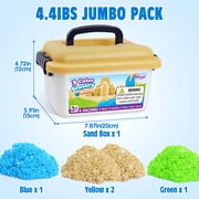 Billeeit 4.4 lbs Play Sand with Storage Sandbox, 4-Pack(2 Yellow, 1 Blue, 1 Green) Sensory Bin Refill Sand for Shaping, Molding, Self-Sticking Sand Sensory Toy for Kids 3+